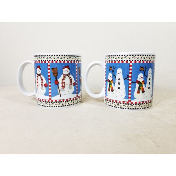 Sakura Snowman Coffee Mug Tea Cup 12oz Debbie Mumm Stoneware 4" Christmas x2 - Picture 6 of 12